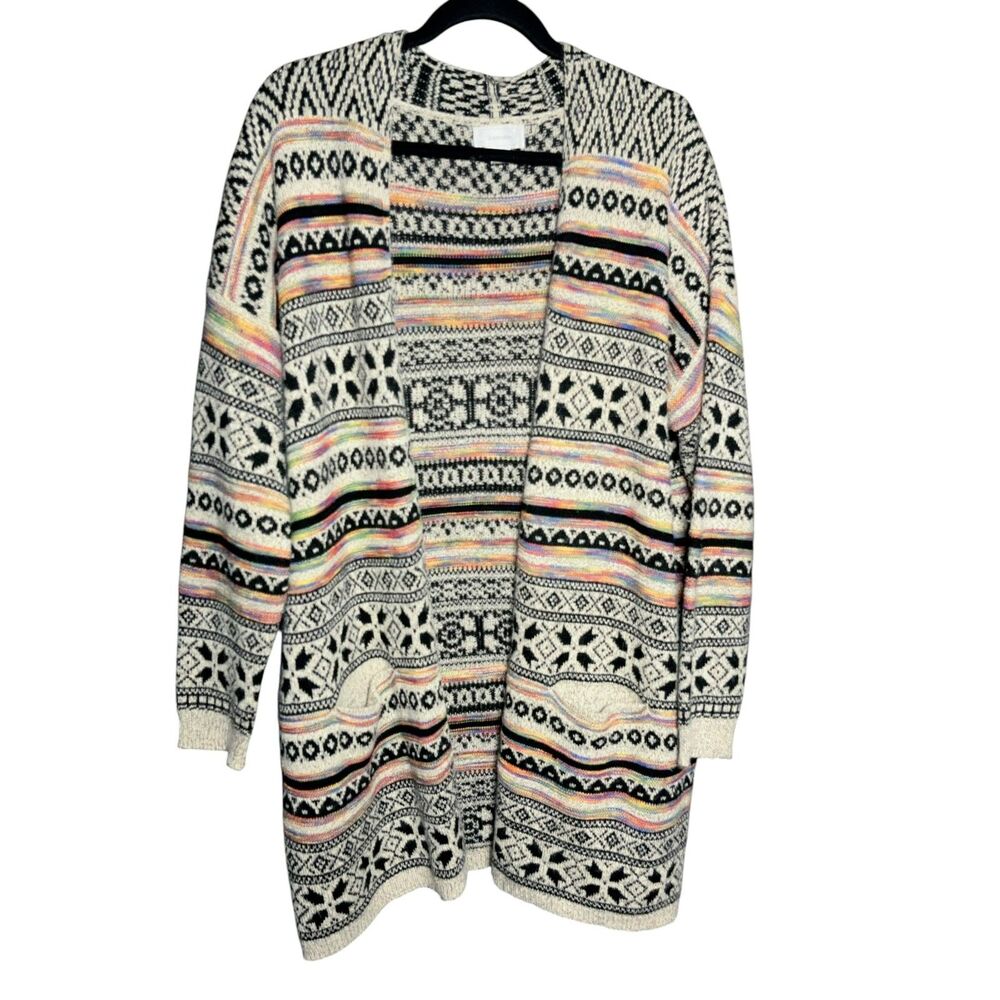 Kamana XL Fair Isle Open Front Cardigan Sweater Nordic Boho Long Sleeve